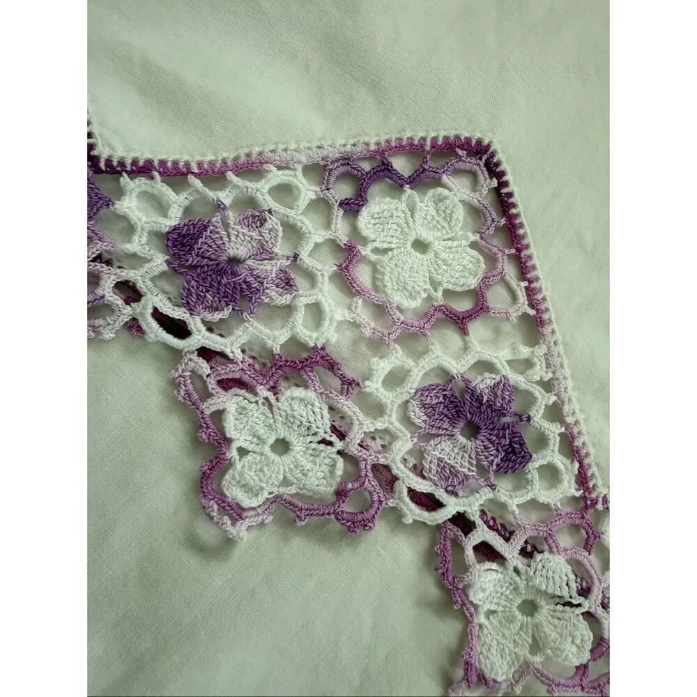 2 Vintage Queen Size Pillowcases Purple Crochet Lace Detail 34” x 20”
